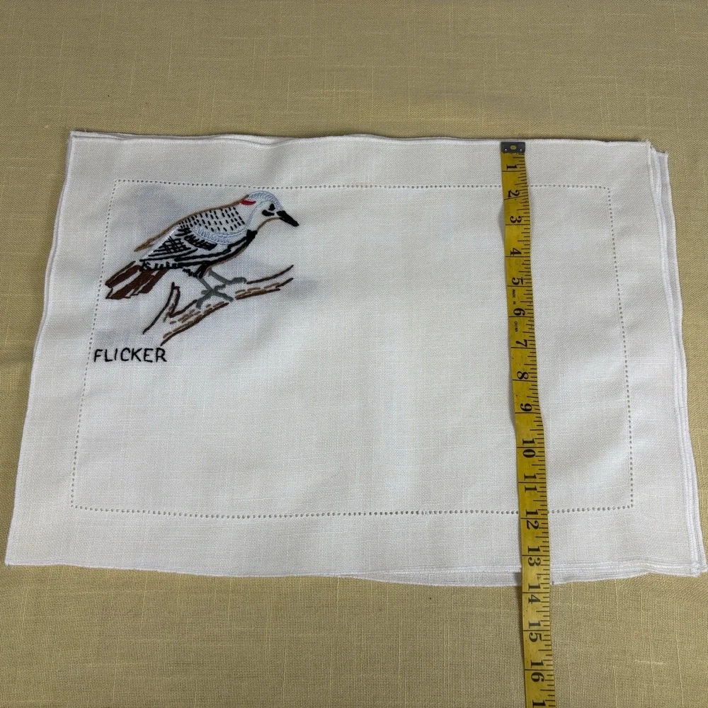 Set of 6 Vtg Hand Embroidered Table Mats Birds GrannyCore Farmhouse Decor OOAK